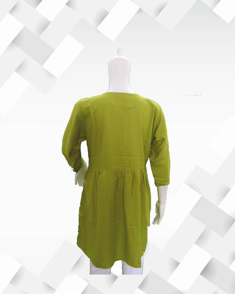 Women's silakaari Green Rayon Aline Embroiederd Button Tunic
