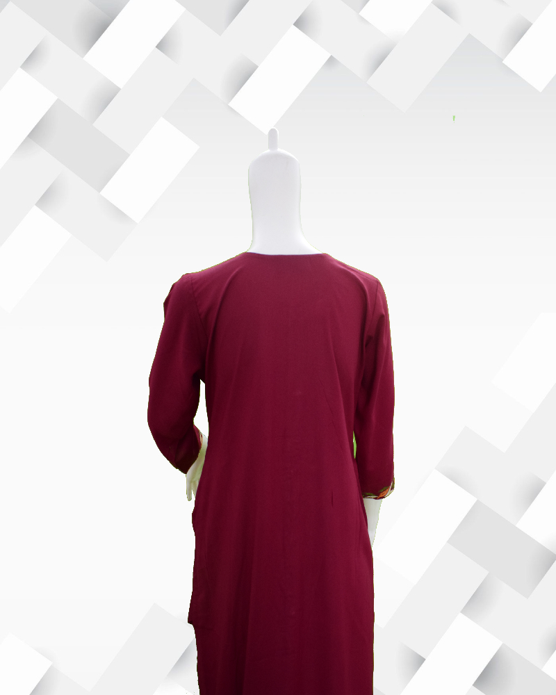 Women's silakaari maroon pocket  zari work full length rayon kurta