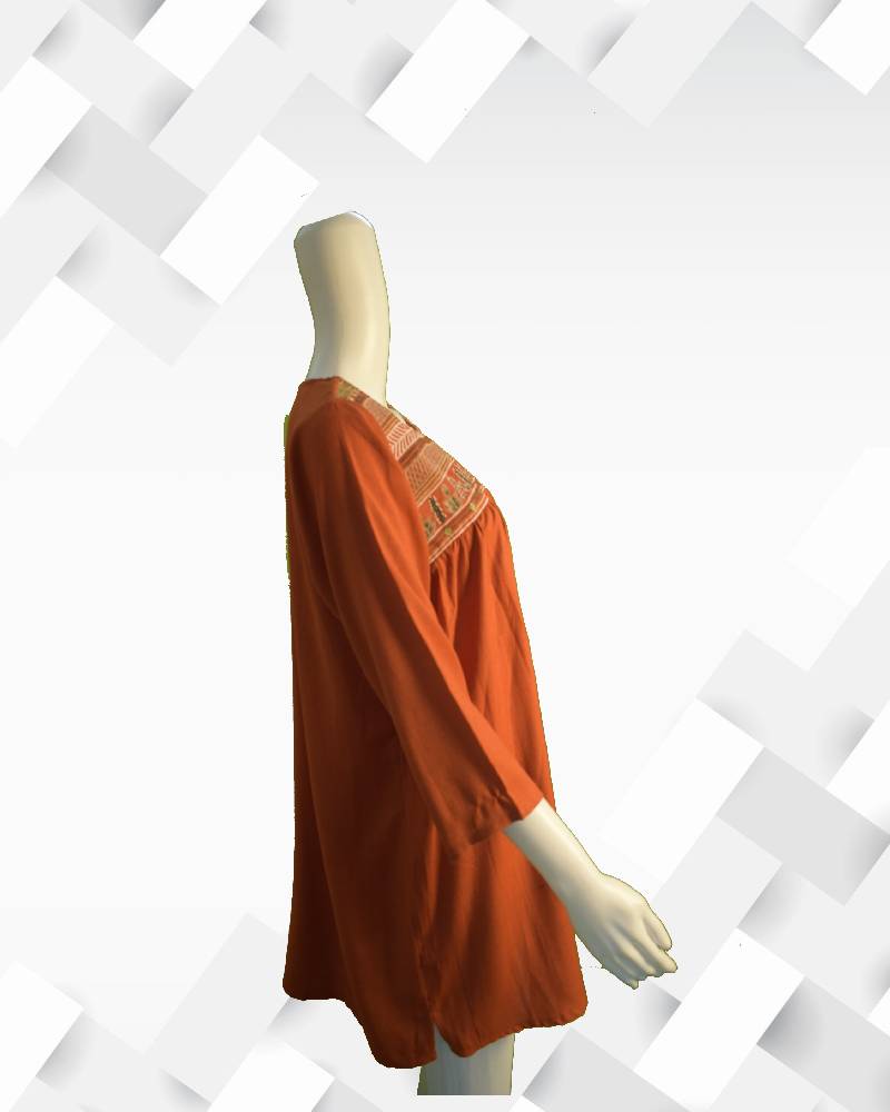 Women's silakaari Orange Rayon Embroiederd Tunic