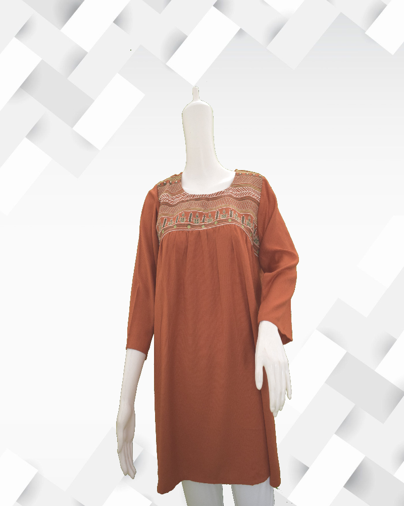 Women's silakaari Orange Rayon Embroiederd Tunic