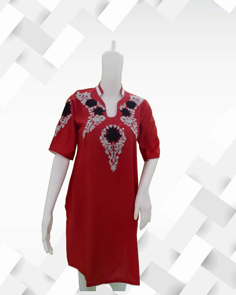 Women's Silakaari Red Rayon Embroidered Gotta Zari Kurta