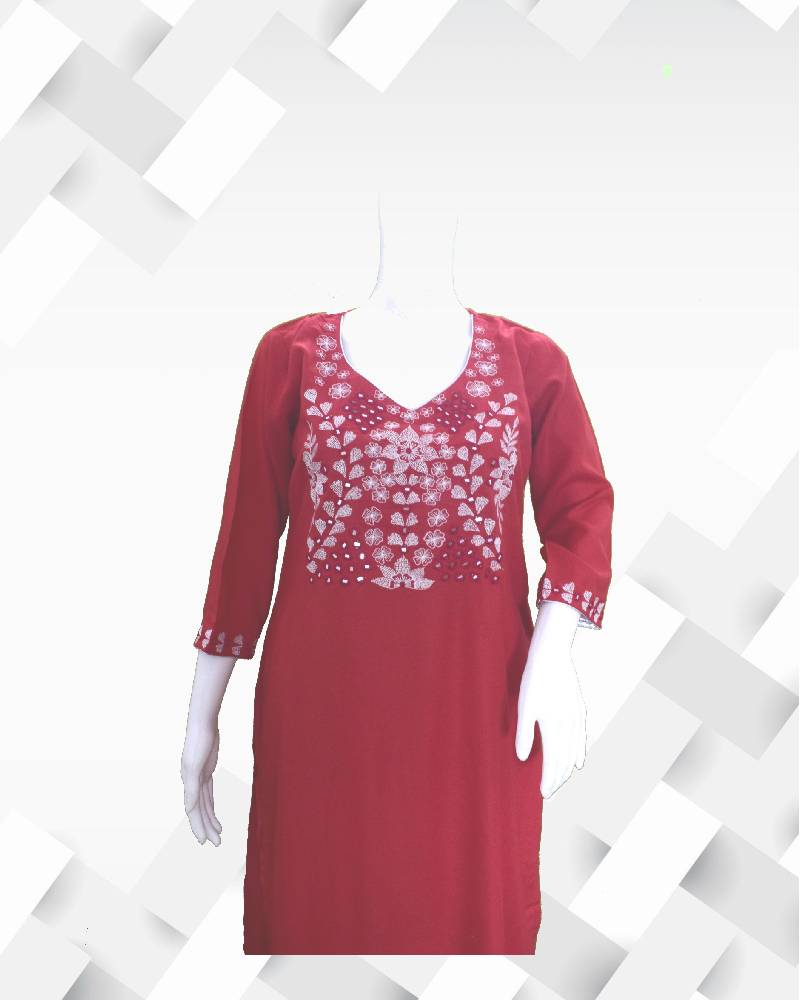 Women's silakaari Red white embroidered kurti pant set