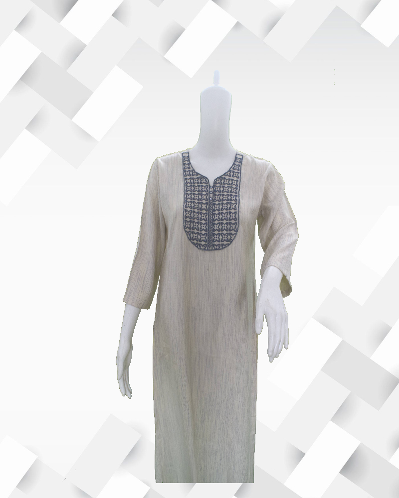Women's silakaari whitish grey flower embroidered rayon stylish kurta